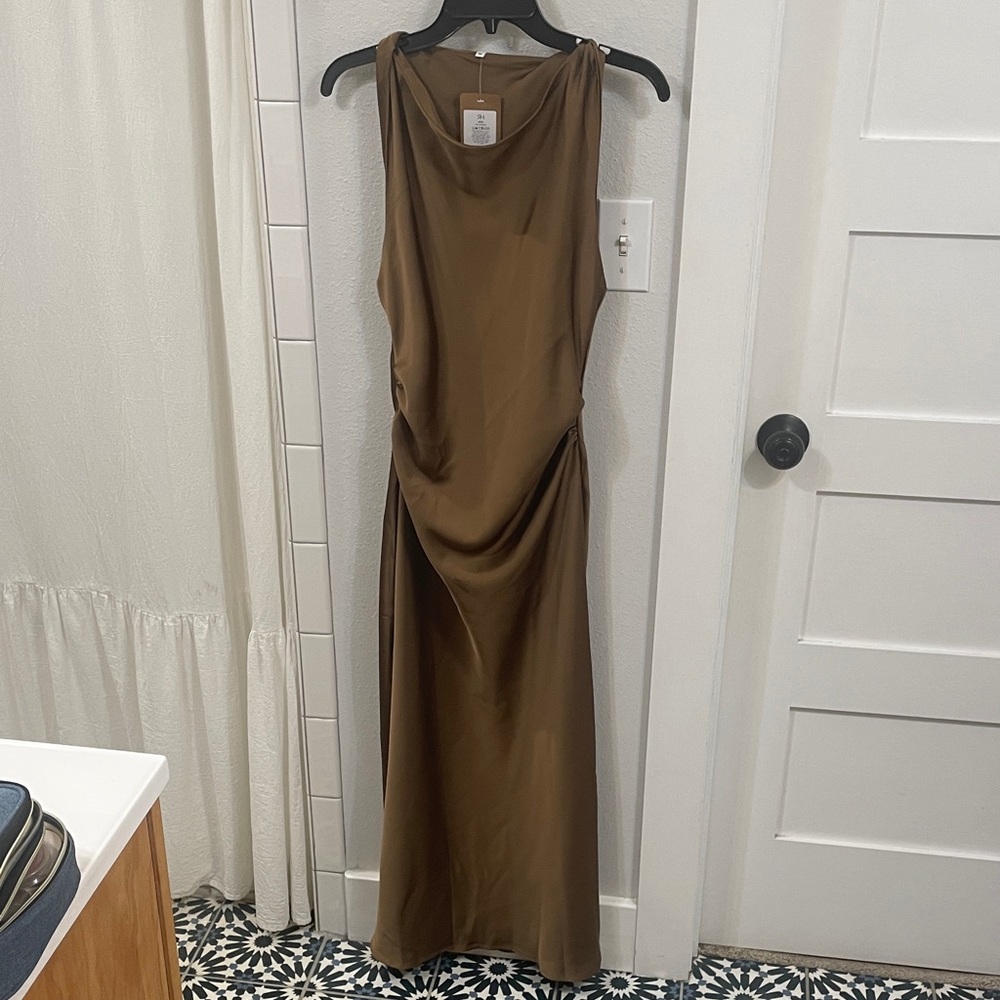 Maxi satin brown elegant dress